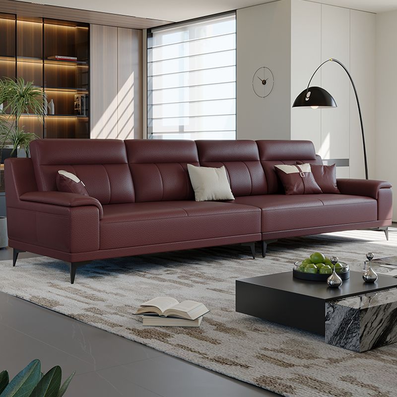 Modish Solid Color Stain Resistant Standard Sofa in Mocha Pu Leather with 2 Pillows, Seats 4/3/2-seater
