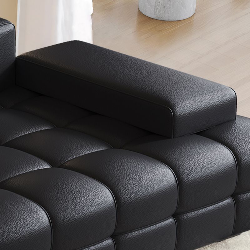 Contemporary Modern Solid Color Stain Resistant Standard Sofa in Ink with Arm, Seats 7/4-seater/6-seater, and 2 Pillows