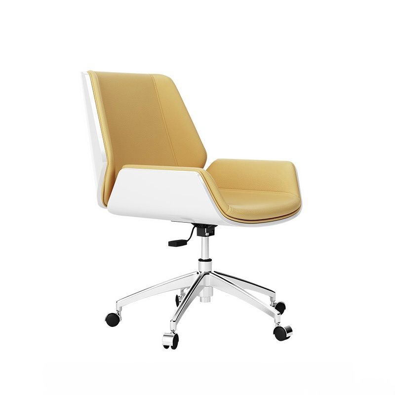 Art Deco Tanned Hide Studio Chairs in Ink/Lemon Color/Amber Color with Swivel Wheels, Fixed Arms, and Ergonomic Design