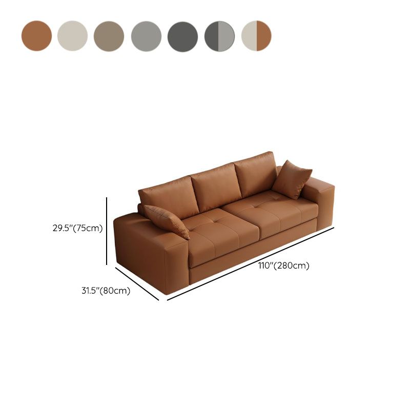 Modern Solid Color Scratch-defiant Standard Sofa in Pu with Dark Grey/Ivory/Coffee Upholstery, 4-seater/3-seater, and 2 Pillows