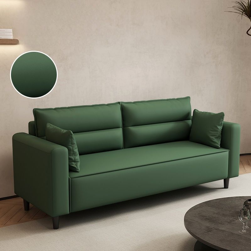 Contemporary Modern Solid Color Stain Resistant Sofa/Loveseat in Pu Leather, Olive Green/Mocha/Amber Color, Seats 3/2-seater with 2 Pillows