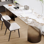 Casual Writing Desk with Easy Assembly, Heat Resistant Double Pedestal Base, Ink/Chalk Stone/Slate Top