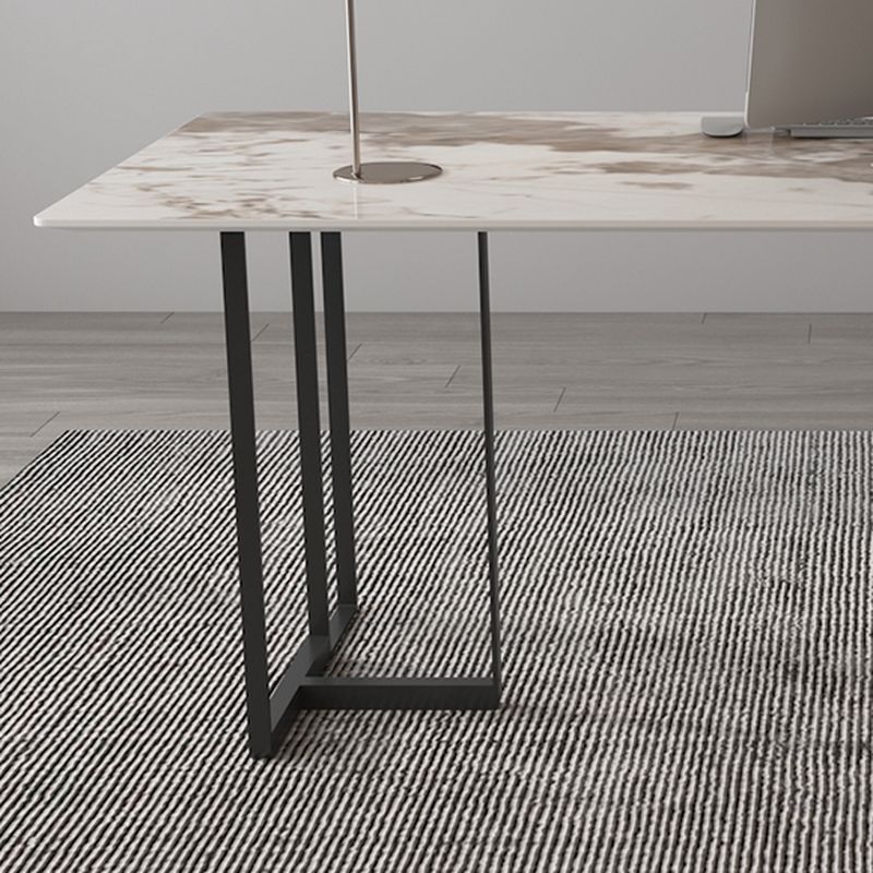 Casual Writing Desk with Easy Assembly and Corrosion Resistant Double Pedestal Base in Ink/Chalk/Beige, Unattached Slate Top