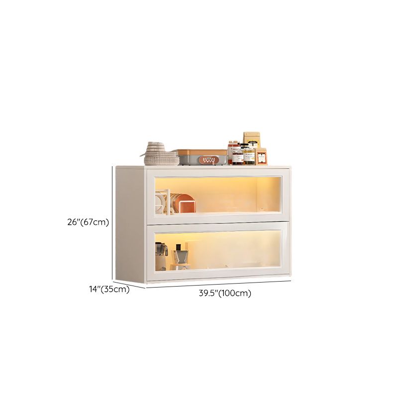 White Contemporary Baker's Rack with Cabinets Featuring Butcher Rack, Cabinet, Steel Frame, Metal Shelves, and Door