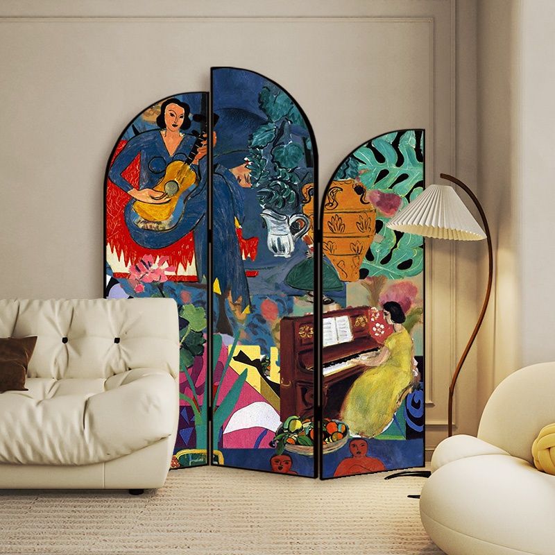 Screen Divider Minimalist Opaque Fold-up with Laminate Frame, 3 Panels, Double Sided Print, and Independent Design