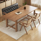 Contemporary Light Brown Solid Wood Kitchen & Dining Table with Trestle Base and Fixed Table for 6-person Seating