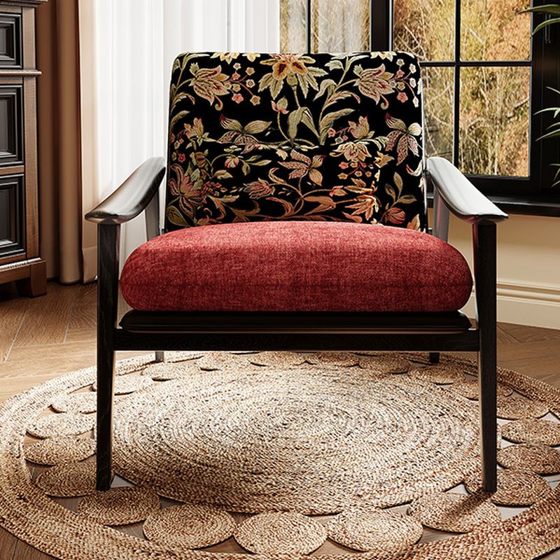 Floral Pattern Arm Chair with Loose Back in Napped Fabric