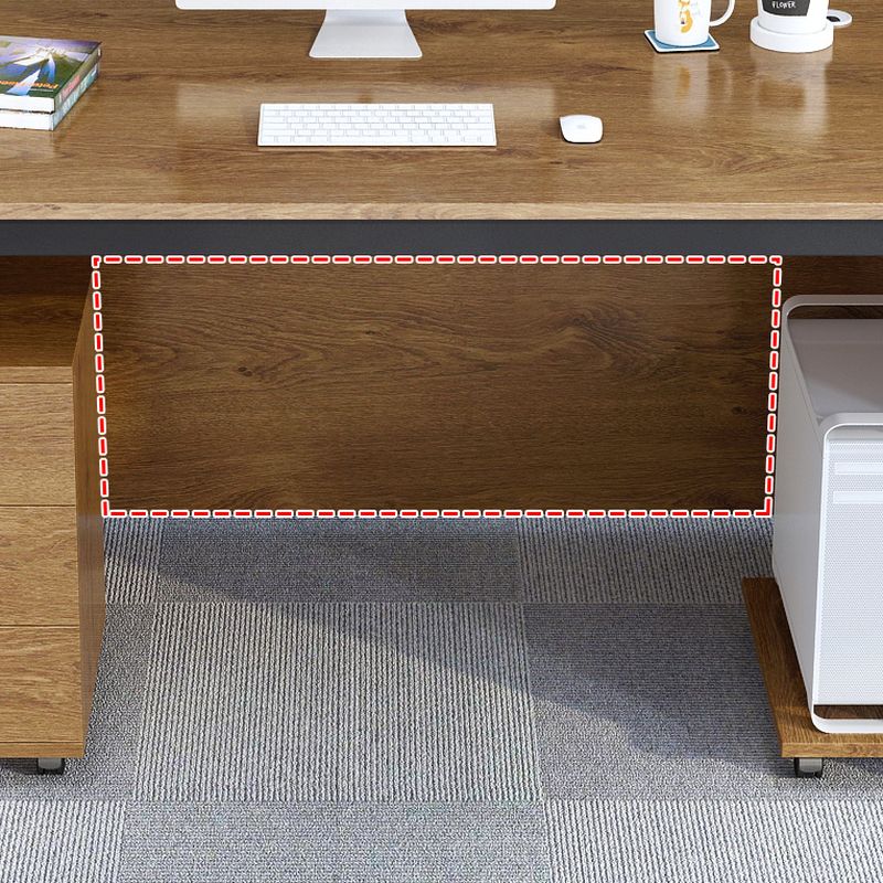 Trendy Rectangular Laminate Light Brown Office Computer Desk with Organized Wiring System and CPU Stand