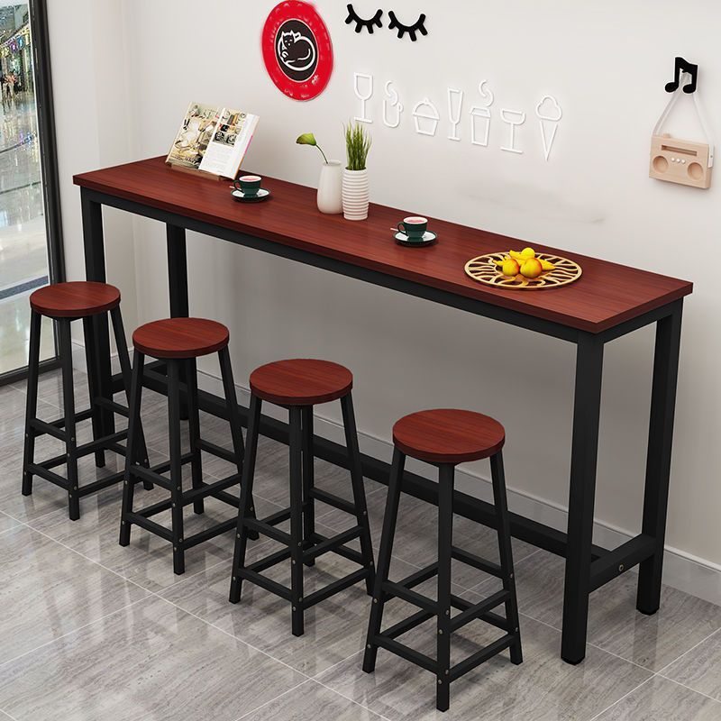 Black/Green/Yellow Reclaimed Wood Bar Table/Bar Height Dining Set with Trestle Base and Footrest in a Modern Style