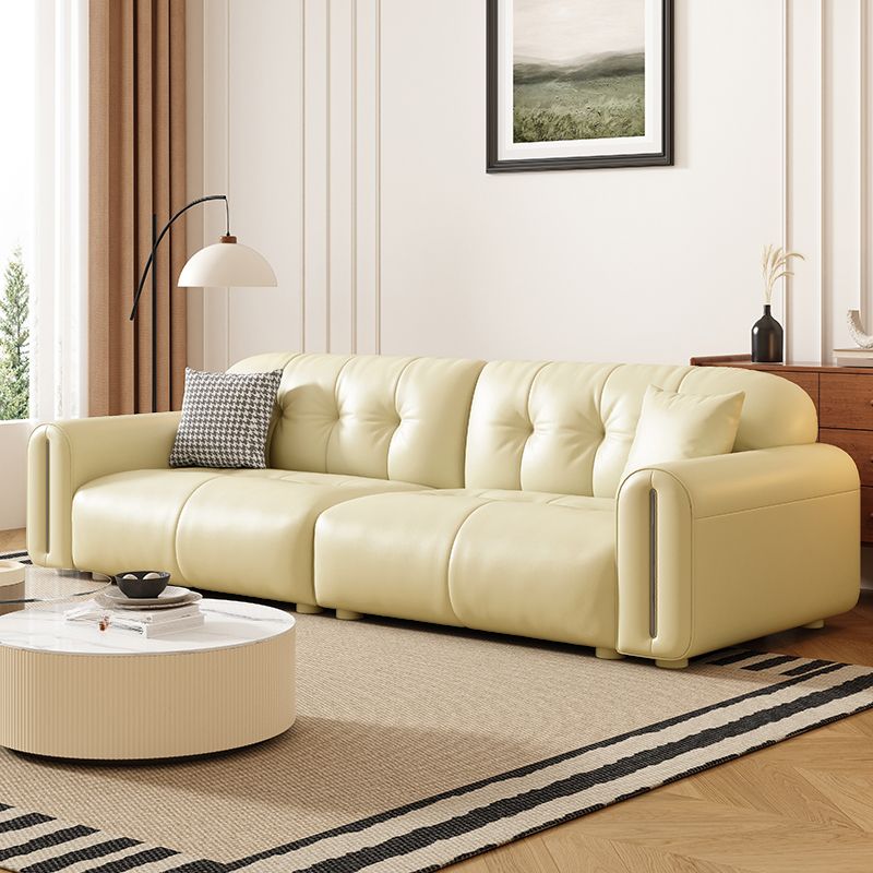 Modern Solid Color Scratch-defiant Standard Sofa in Pu with Scarlet/Off-White/Coffee Upholstery, 4-seater/Seats 5, and 2 Pillows