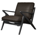 Art Deco Solid Color Arm Chair with Sewn Pillow Back in Ink/Pecan and Arms