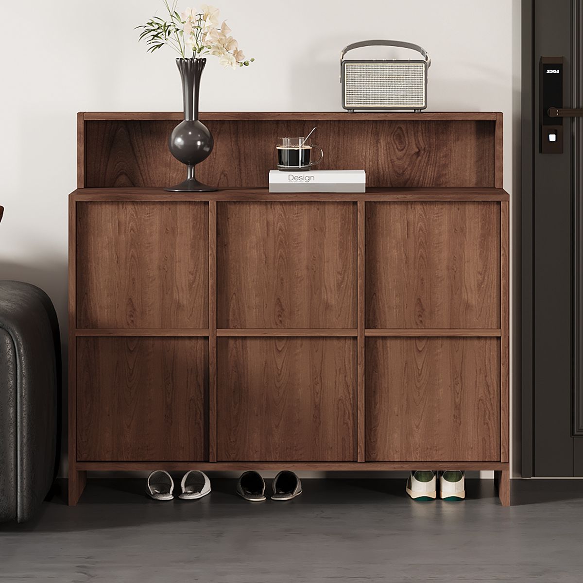 Auburn Modern Engineered Wood 4 Tiers Shoe Console with Shelf, Gate, and Closed Back