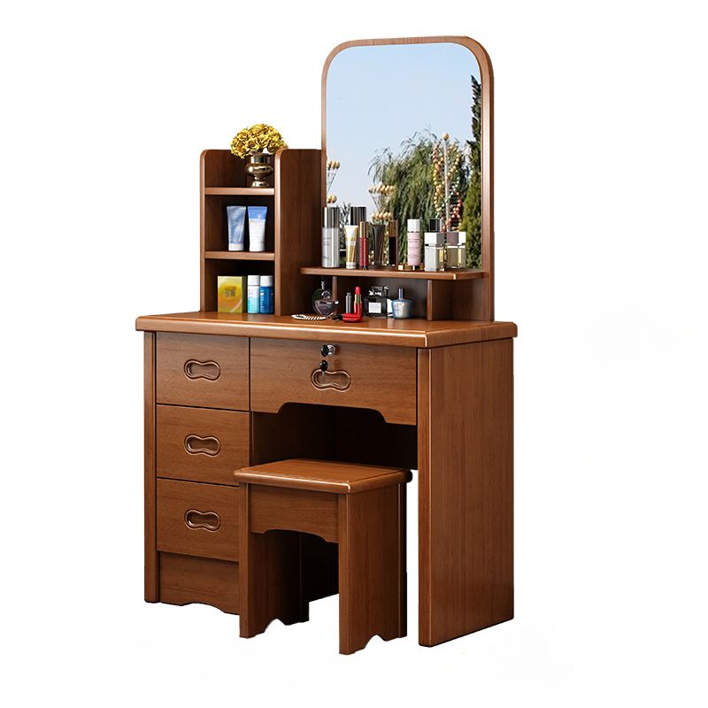 Simple Standard Auburn/Chalk Timber Vanity Set with Drawers, Standing Mirror and Seat