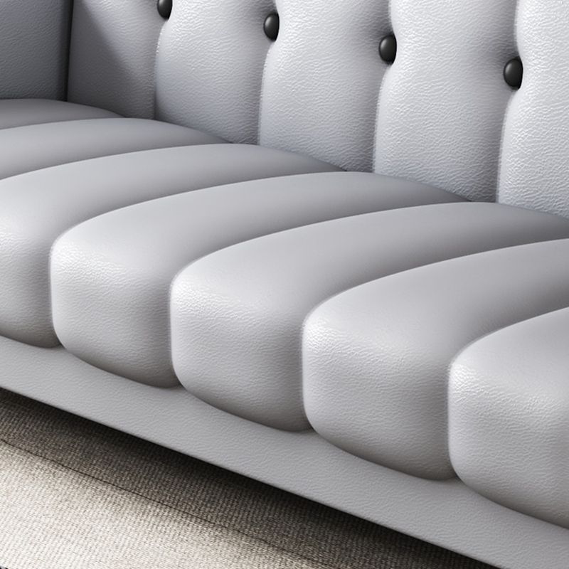 Contemporary Modern Solid Color Scratch-durable Convertible Sofa in Pu Leather with Midnight Black/Gray/White Upholstery, Seats 3/2-seater, with Receptacle Storage