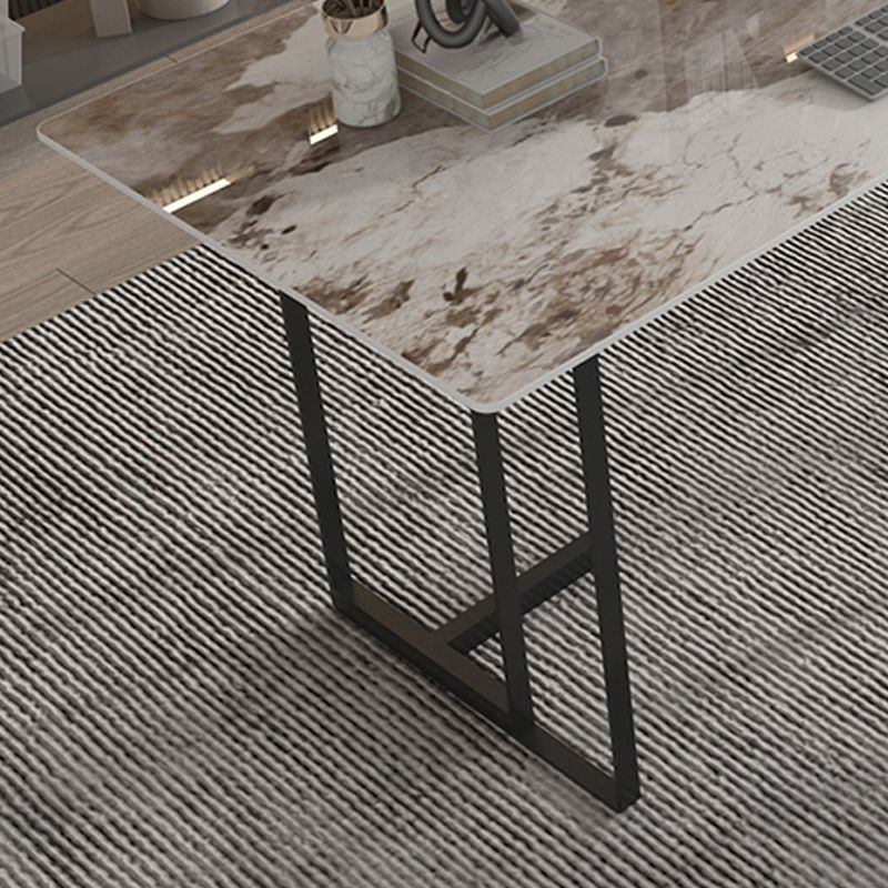 Casual Writing Desk with Easy Assembly and Corrosion Resistant Double Pedestal Base in Ink/Chalk/Beige, Unattached Slate Top