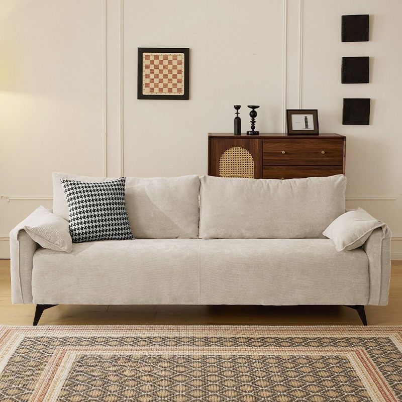 Contemporary Modern Solid Color Scratch-durable Loveseat in Midnight Black/Light Brown/Off-White, 2-seater with 1 Pillow