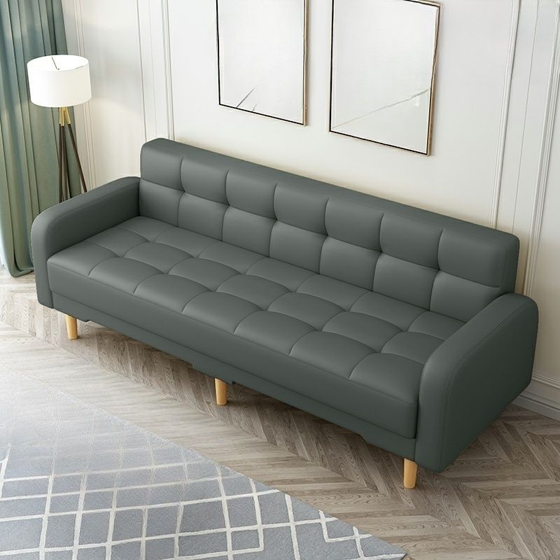 Square Arm Foldable Convertible Sofa with Biscuit Back for Living Spaces