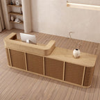 Rectangular Reception Desk with Locker, Hutch, Keyboard Tray, Brown/Unfinished Color Top, Filing Cabinet, Manufactured Wood Top