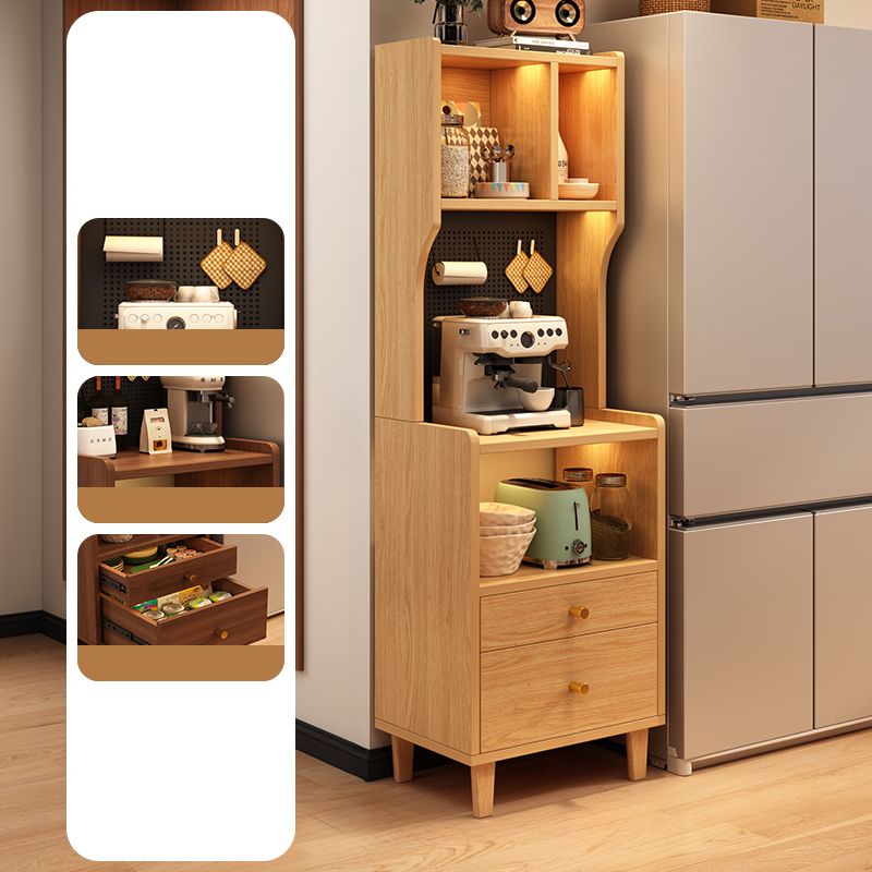 Art Deco Narrow Sideboard with 2 Drawers, 4 Shelves, Pantry Hutch, and Engineered Wood Countertop