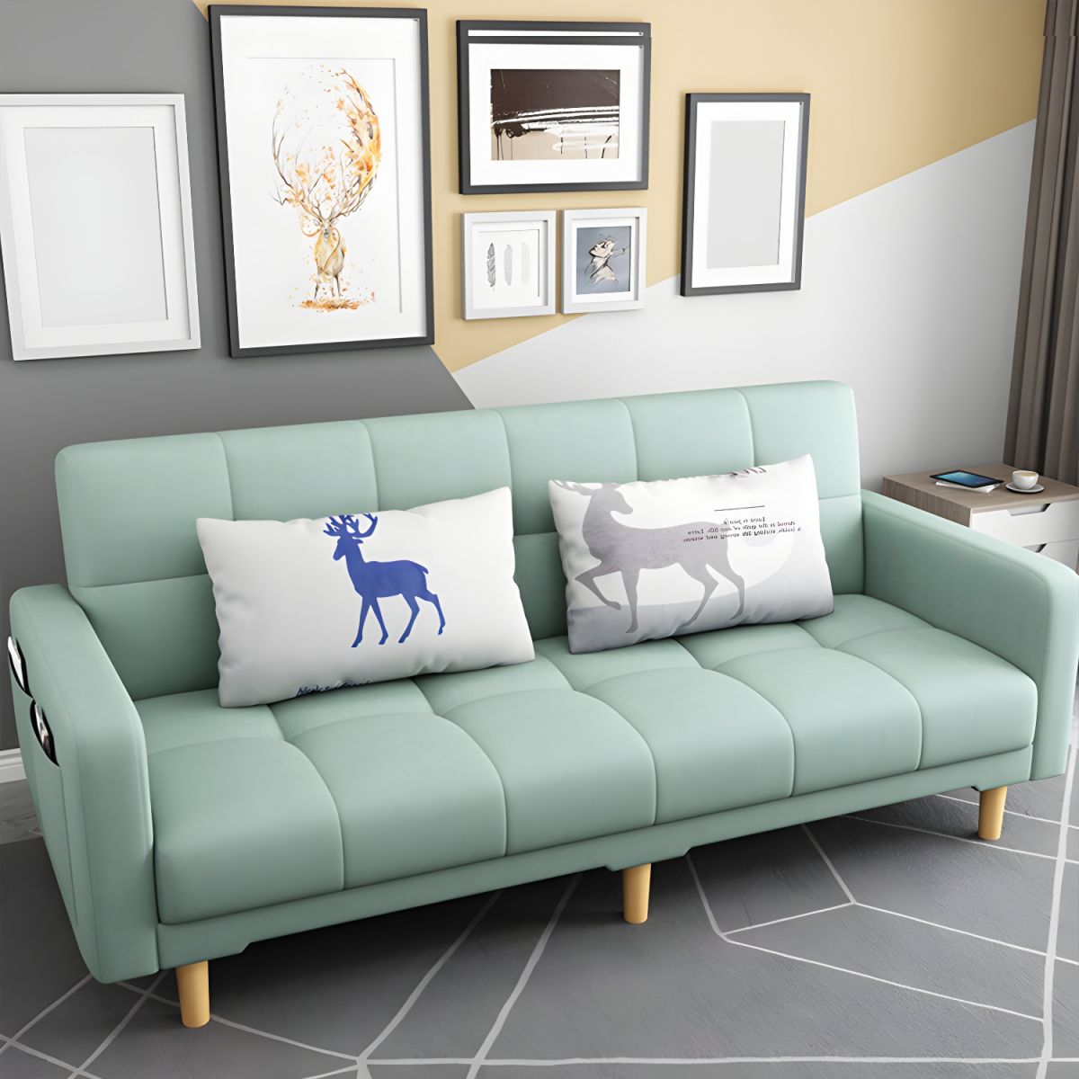 Square Arm Modern Storage Sofa with Biscuit Back Convertible Sofa for Living Room