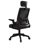 Upholstered Midnight Black/Dove Grey Office Chairs with Portable Wheels, Lumbar Support, Tilt Available, Flip-Up Armrest, and Headrest