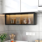Contemporary Faux Wood Wall Mounted Display Cabinet with Glass Door