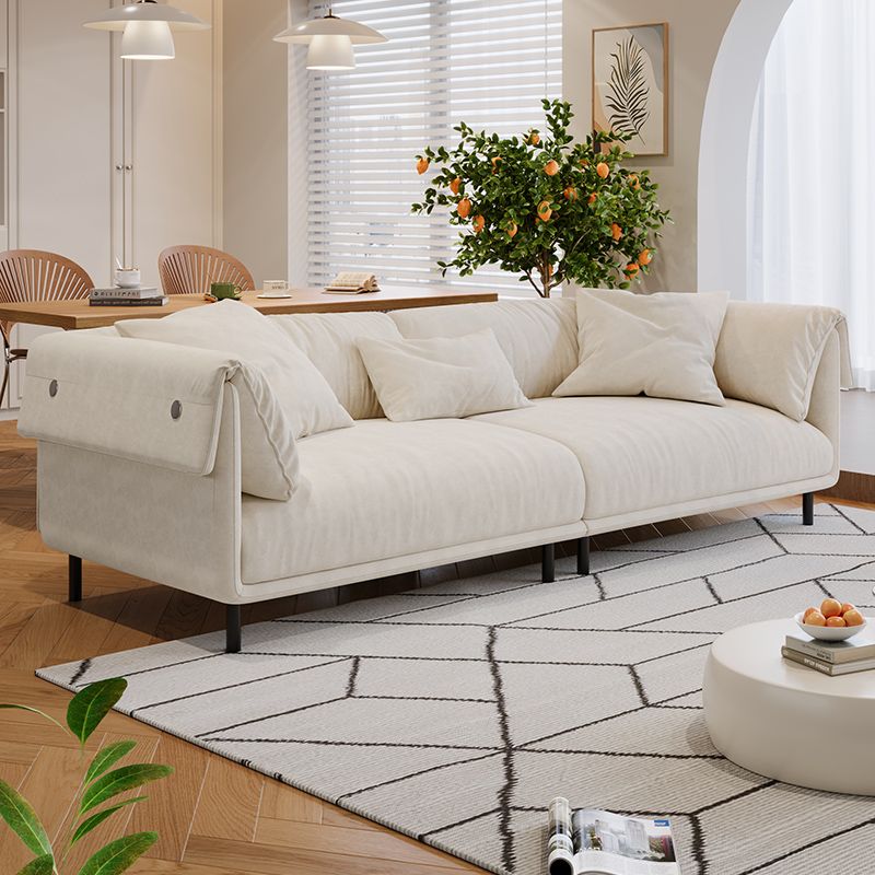 Drawing Room Standard Sofa in Genuine Leather/Flannel with White/Cerulean/Tan Upholstery, Armrest, and 3 Pillows