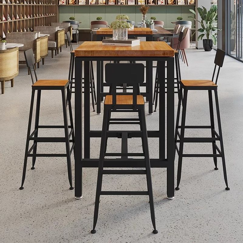 Trendy Rectangle/Square Pub Tables and Chairs for 8/Set for 6/Set for 4 with Footrest, Trestle Base, a Tabletop in Pine and Back for the Bar