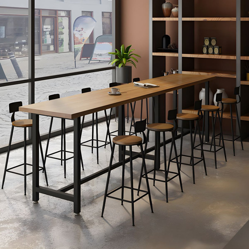 Modern 1/11 Pieces Bar Table Set Rectangle Wood Counter Table with High Stools