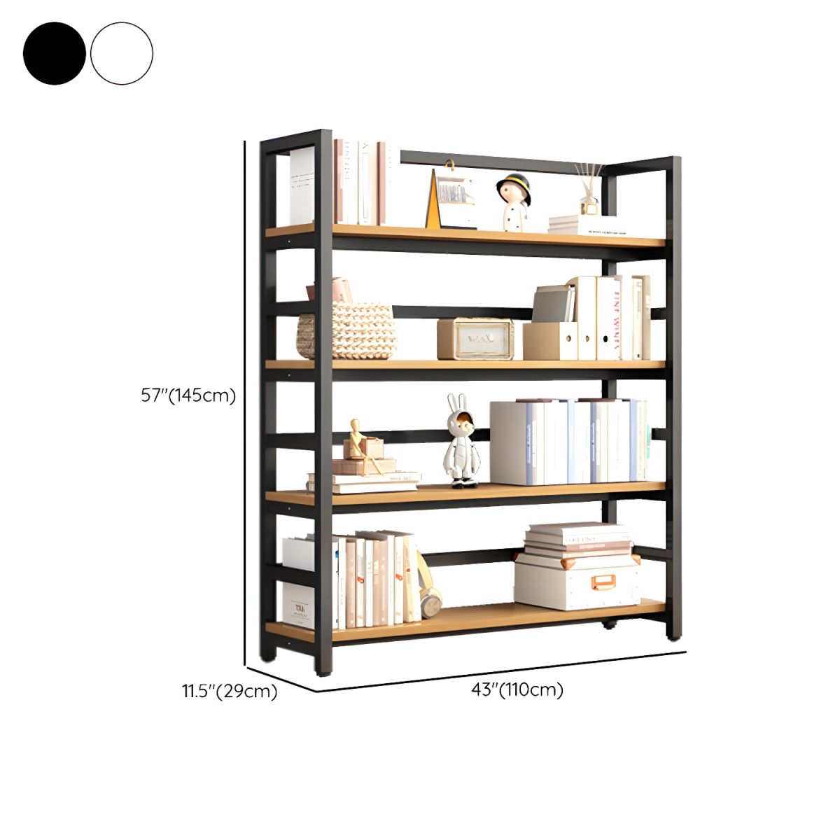 Contemporary Metal Display Stand with Wooden Shelves and Open Storage