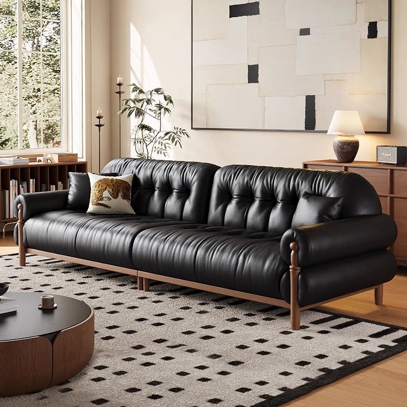 Modern Solid Color Tear Resistant Loveseat in Black/Auburn with 2 Pillows for 2-seater