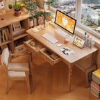 Modern Rectangular Natural Wood Writing Table in Gray/Chalk/Unfinished Color with Drawers