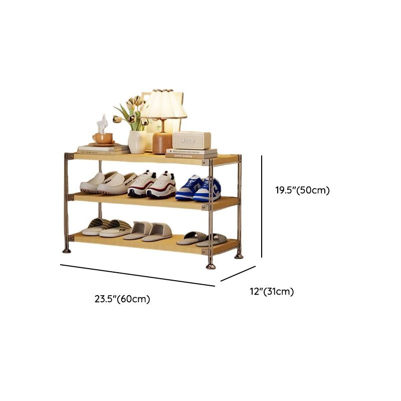 Art Deco Solid Wood Rectangle Shoe Rack with Nature Finish and Adjustable Shelves for 11-20 Pairs in Drawing Room