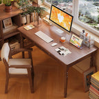 Modern Rectangular Natural Wood Writing Table in Gray/Chalk/Unfinished Color with Drawers