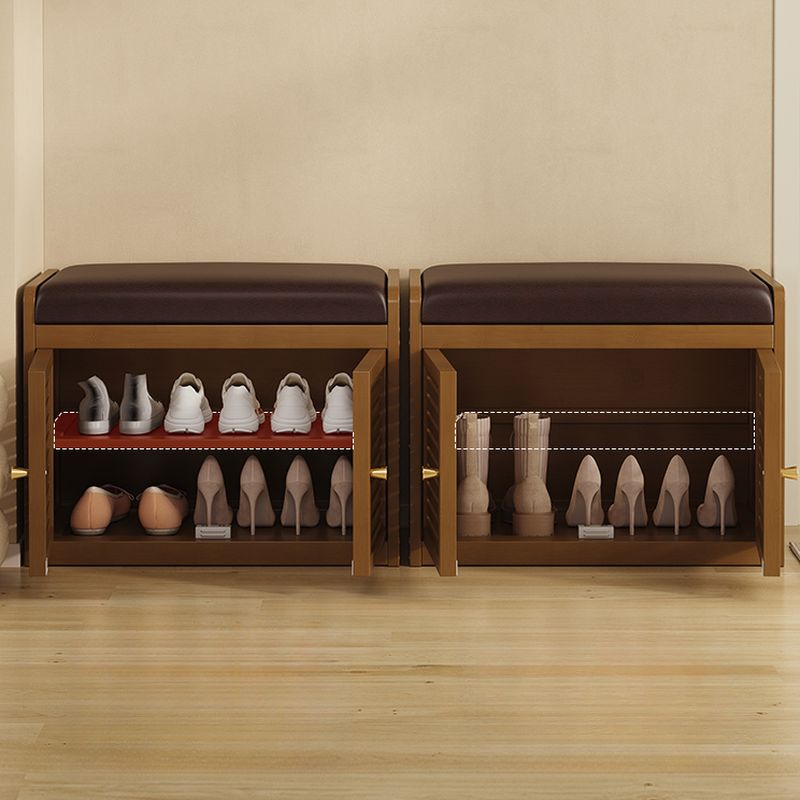 Modish Rectangle Solid Color Storage Ottoman in Cocoa with Container Storage and Bamboo Frame