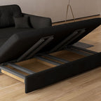 Midnight Black Tufted Back Futon Day Bed with Receptacle Storage