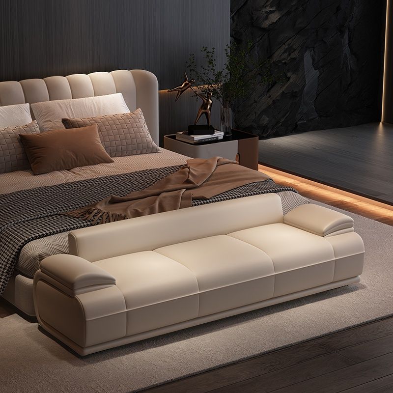 Trendy Upholstered Solid Color Accent Bench with Rear Seat Back, Armrest, and Cushioned Comfort