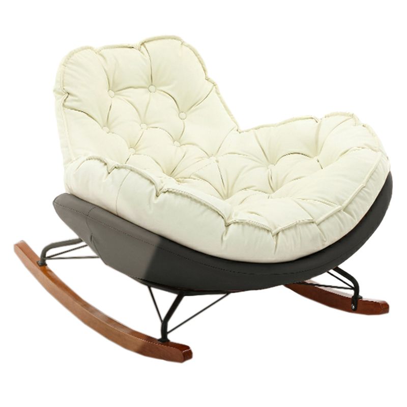 Modern Upholstered Rocking Chair - Stylish Indoor Seating with Natural Wood Legs and Tufted Design