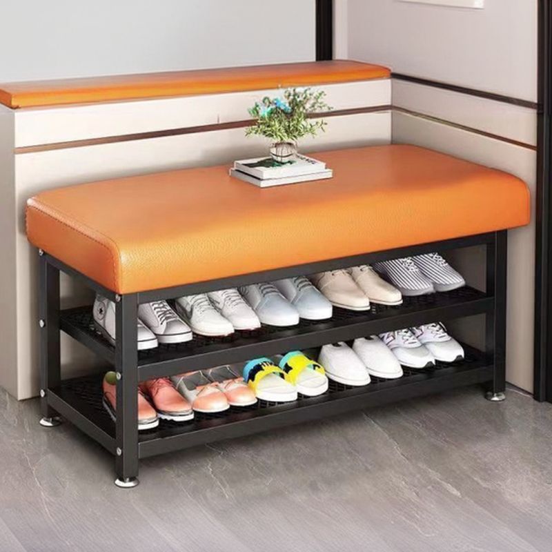 Casual Rectangle Solid Color Storage Ottoman in Light Gray/Chalk/Citrus Color with Receptacle and Metal Frame