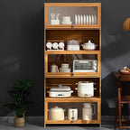 Natural Color Bambusa Standard Microwave Shelf Cabinet with 1-5 Cabinets, 1-5 Shelves, 1-5 Doors