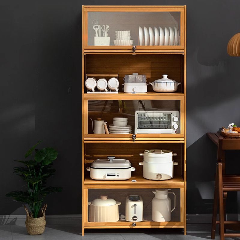 Natural Color Bambusa Standard Microwave Shelf Cabinet with 1-5 Cabinets, 1-5 Shelves, 1-5 Doors