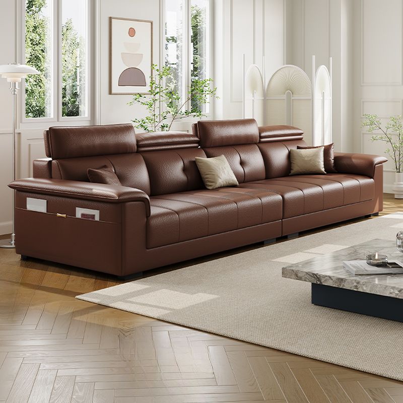 Modish Scratch-immune Standard Sofa/Single Sofa in Auburn with 4-seater/5 Person/6-Seater Capacity, Receptacle Storage, Pillow Top Arm, and 4 Pillows/3 Pillows