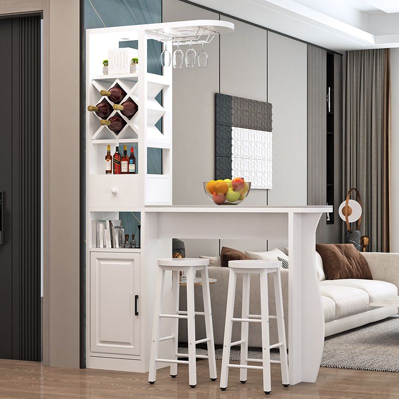 Simplistic Pub Table with Composite Wood Top and Unmovable Pedestal, White Container Storage, Rectangle Shape