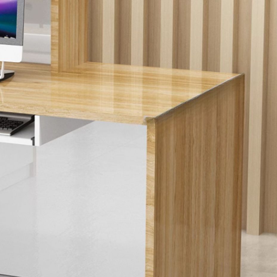 L-Shape Desk with 1 Cabinet, Hutch, Keyboard Tray, Cable Management, Desk Return, Filing Cabinet, and 1 Drawer Pedestal