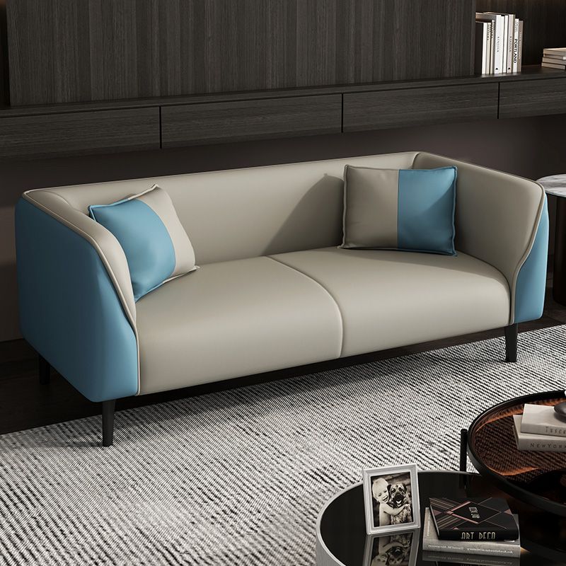 Contemporary Faux Leather Tuxedo Sofa with Water Resistant Design and Foam Seat Cushions
