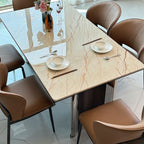 Casual Marble Dining Table with Fixed Table Mechanism in White, Scratch-shielded for 6-person Seat/4 People, Featuring Marble Top and Material Combination