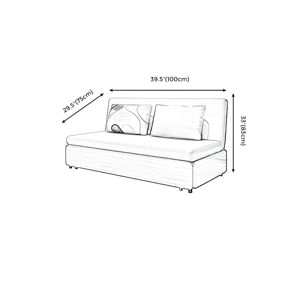 High Wear Resistance Armless Sofa Bed 32.68"H Fabric Tight Back Sofa Bed