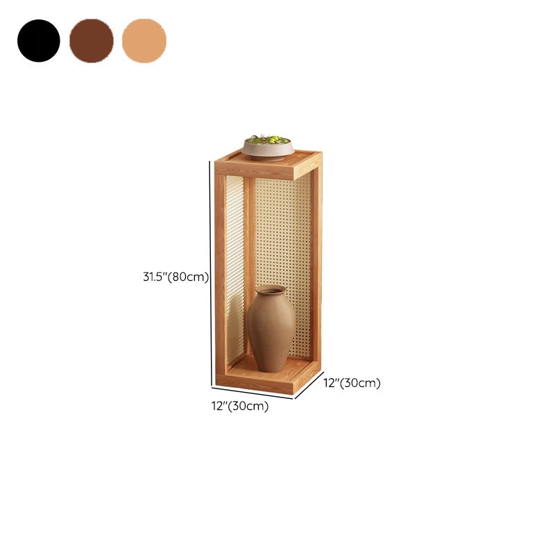 2 Tiers Square Natural Wood Plant Stand Side Table with 2 Shelves in a Solid 1 Piece Set