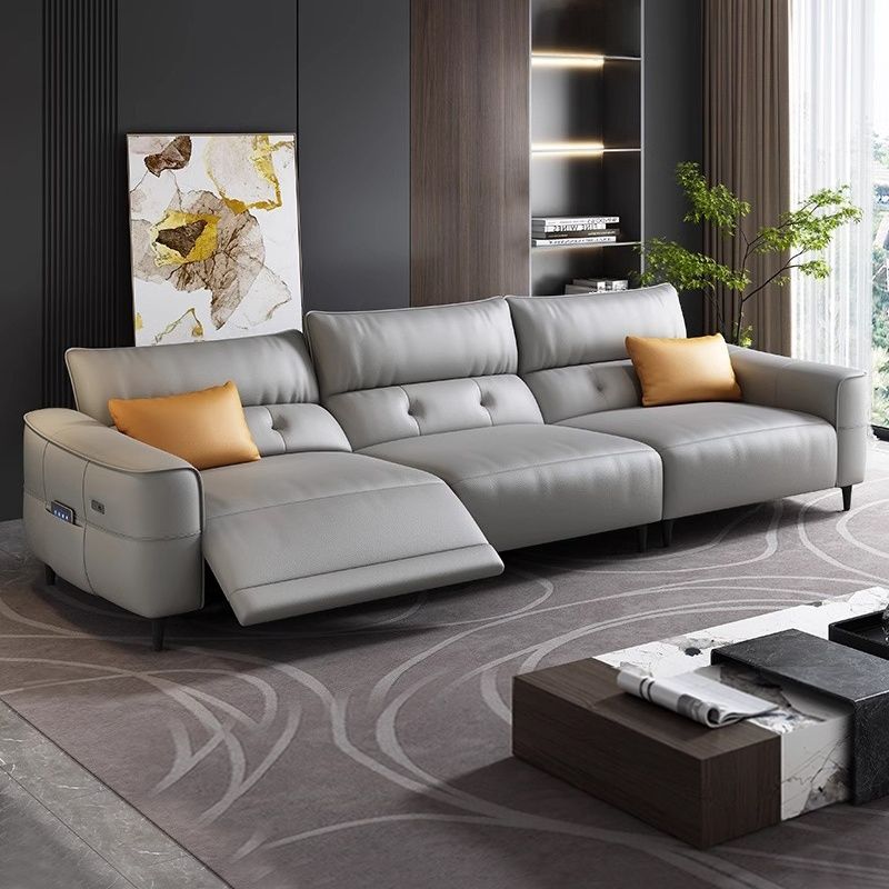 Modish Solid Color Stain Resistant Standard Sofa/Loveseat in Light Gray for 3-seater/2 with 2 Pillows