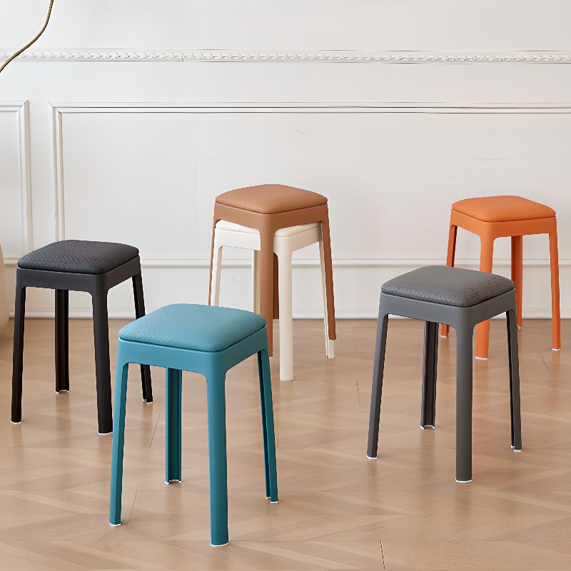 Minimalist Backless Stool with Upholstered Seat and Synthetic Material Frame